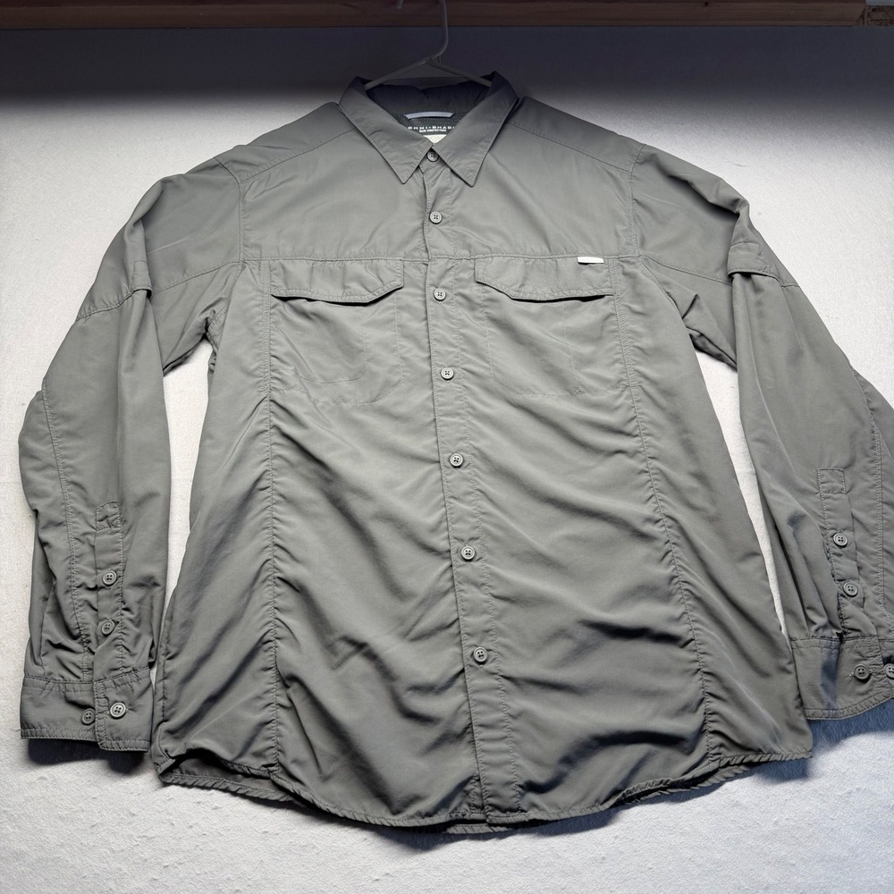 Columbia Shirt Mens L Gray Omni-Shade Sun Protection Long Sleeve Outdoor Hiking